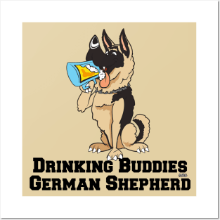 German Shepherd Dog Beer Drinking Buddies Series Cartoon Posters and Art